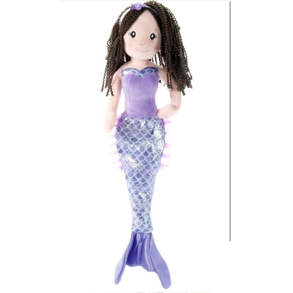 The Petting Zoo Soft Mermaid Doll Purple Yarn Hair Stuffed Animal Doll EUC
